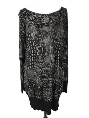 Women DKNYC Sweater Tunic Black Gray Snakeskin Print Size XL